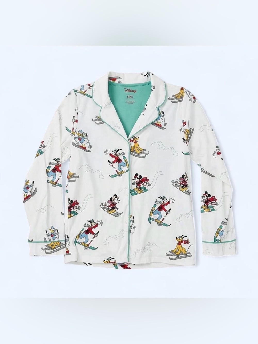 Disney Mickey Mouse Skiing Pajama Set Kids Large White Vintage 90s Christmas